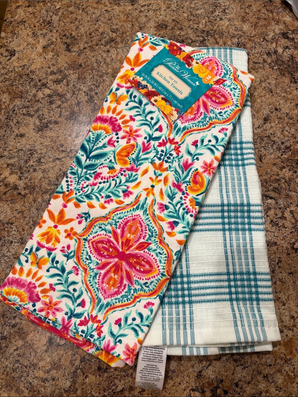 The Pioneer Woman Teal, Pink & Orange Floral Kitchen Towels - Set of 2